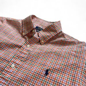 Mens Polo Ralph Lauren Classic Fit Button Down Dress Shirt Sz Large Plaid Orange
